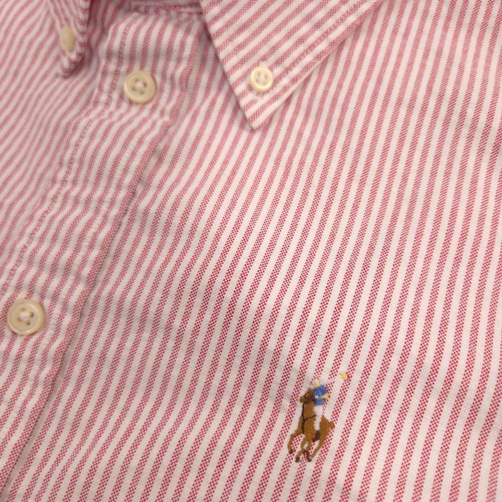 Ralph Lauren Oxford Shirt Mens M Burgundy White Striped Flesh Pony Custom Fit - Picture 2 of 8